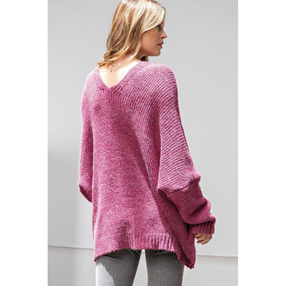 Easel Raspberry Dropped Shoulders Button Dwon Front Relaxed Fit Sweater Cardigan - Picture 5 of 5